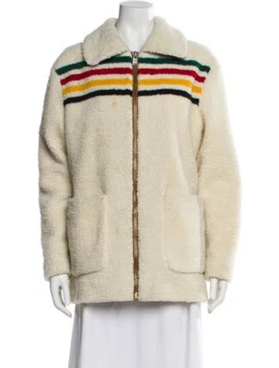 Pre-owned Pendleton Colorblock Pattern Faux Fur Jacket In Neutral