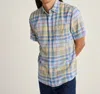 Pendleton Dawson Plaid Short Sleeve Linen Blend Button-up Shirt In Blue