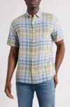 Pendleton Dawson Plaid Short Sleeve Linen Blend Button-up Shirt In Blue