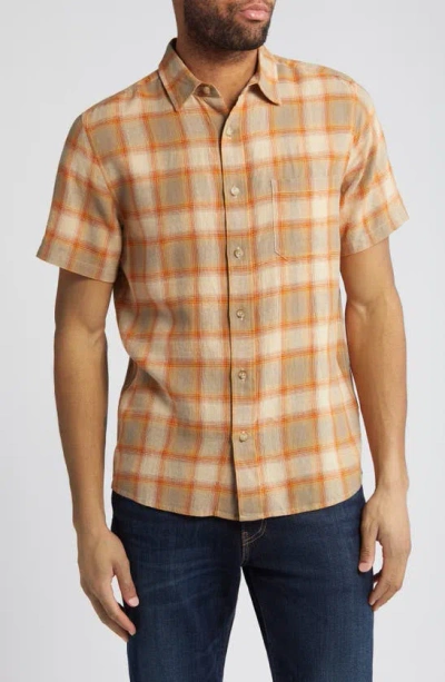 Pendleton Dawson Plaid Short Sleeve Linen Blend Button-up Shirt In Earth/ Tan/ Rust Plaid