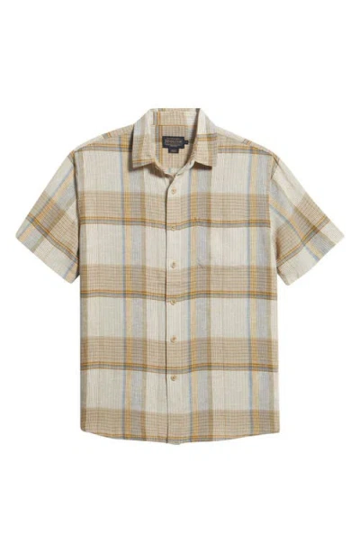 Pendleton Dawson Plaid Short Sleeve Linen Blend Button-up Shirt In Brown