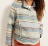 Pendleton Doublesoft Hlaf Snap Pullover In Teal Multi Stripe In Multi
