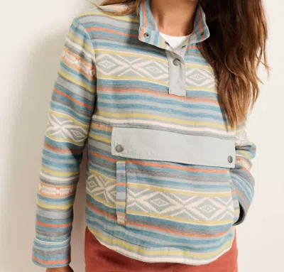 Pendleton Doublesoft Hlaf Snap Pullover In Teal Multi Stripe
