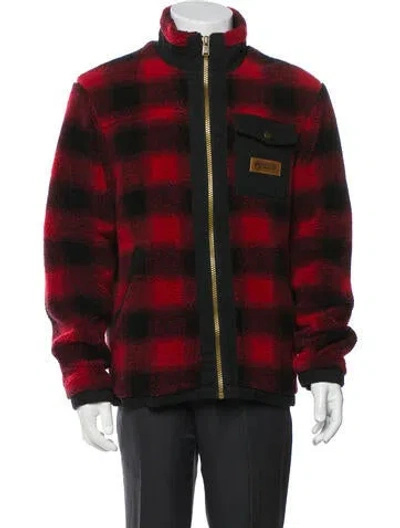 Pre-owned Pendleton Fleece Plaid Print Puffer Coat In Red
