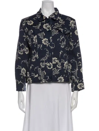 Pre-owned Pendleton Floral Print Evening Jacket In Blue