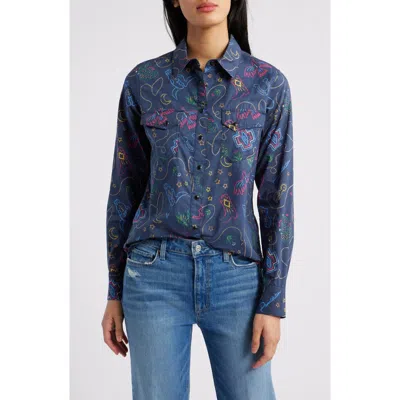 Pendleton Gambler Print Cotton Snap-up Shirt In Navy Western Brights