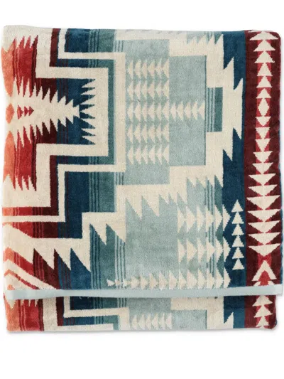 Pendleton Geometric Jacquard Cotton Towel In Blue