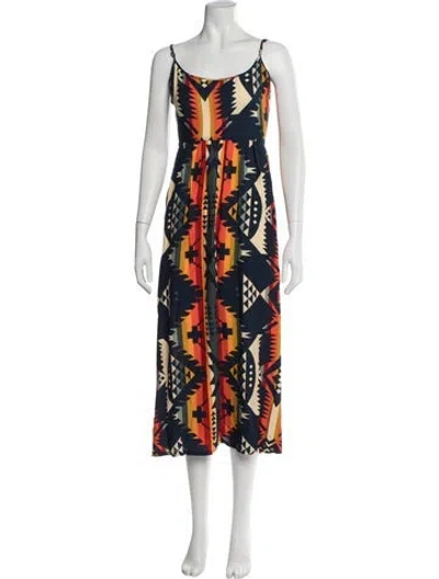 Pre-owned Pendleton Graphic Print Midi Length Dress W/ Tags In Blue