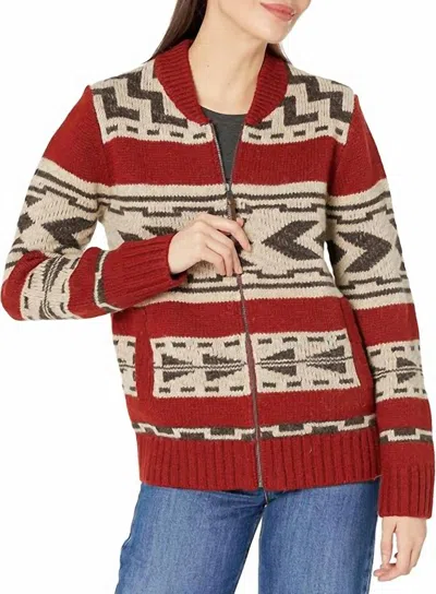 Pendleton Graphic Shetland Zip Sweater In Chili Red Multi
