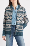 Pendleton Graphic Wool Zip Cardigan In Blue