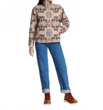 PENDLETON HARDING COTTON CHAMOIS HALF-ZIP PULLOVER IN TAUPE MULTI