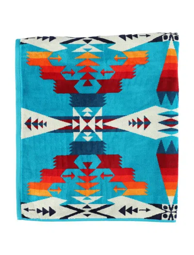 Pendleton Geometric Jacquard Cotton Towel In Tucson Turquoise