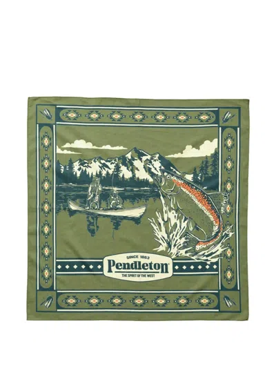 Pendleton Lakeside Graphic-print Cotton Scarf In Green