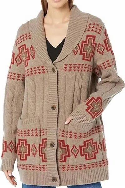 Pendleton Lambs Wool Cardigan In Cable In Brown
