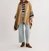 PENDLETON LAMBSWOOL KNIT BLANKET CAPE IN CAMEL/NAVY