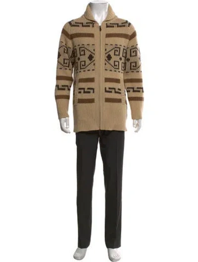 Pre-owned Pendleton Lambswool Patterned Cardigan In Brown