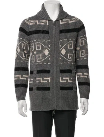 Pre-owned Pendleton Lambswool Patterned Cardigan In Grey