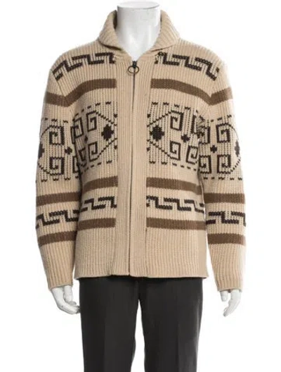 Pre-owned Pendleton Lambswool Patterned Cardigan In Neutral