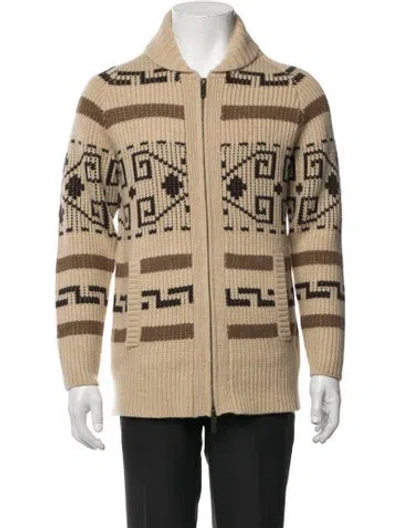 Pre-owned Pendleton Lambswool Patterned Cardigan In Neutrals