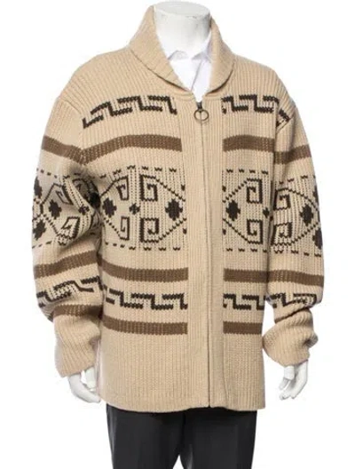 Pre-owned Pendleton Lambswool Patterned Cardigan In Neutrals