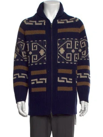 Pre-owned Pendleton Lambswool Patterned Cardigan W/ Tags In Blue