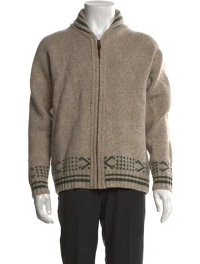 Pre-owned Pendleton Lambswool Patterned Cardigan W/ Tags In Neutral