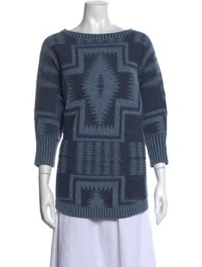 Pre-owned Pendleton Lambswool Patterned Sweater In Blue