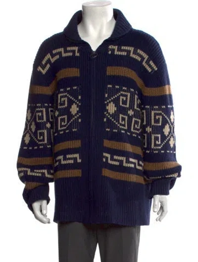 Pre-owned Pendleton Lambswool Printed Cardigan In Blue