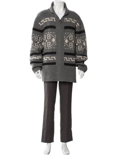 Pre-owned Pendleton Lambswool Printed Cardigan In Gray
