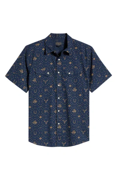 Pendleton Laramie Horseshoe Print Short Sleeve Snap-up Western Shirt In Blue
