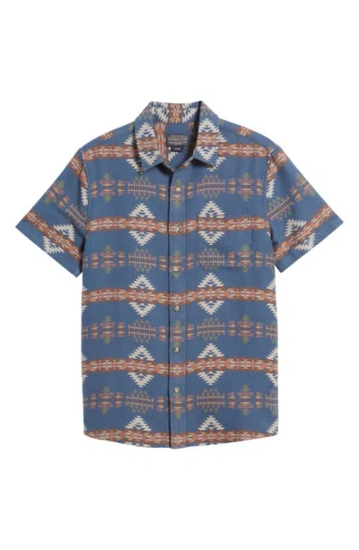 Pendleton Linen Blend Short Sleeve Button-up Shirt In Green/ Khaki Plaid