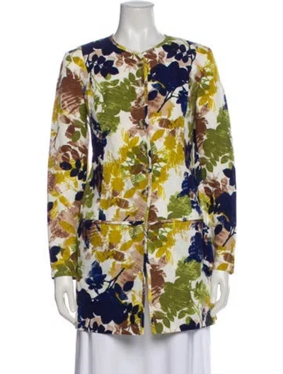 Pre-owned Pendleton Linen Floral Print Coat In Green