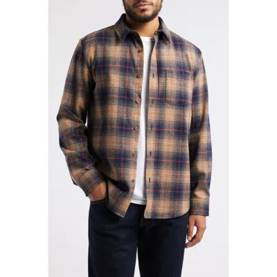 Pendleton Lodge Plaid Button-up Wool Shirt In Brown/navy/red Plaid