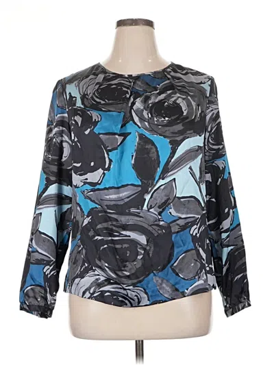 Pre-owned Pendleton Long Sleeve Silk Top Blue Boatneck Tops