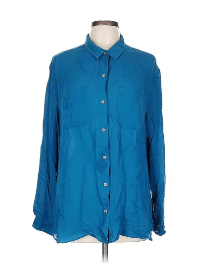 Pre-owned Pendleton Long Sleeve Silk Top Blue Collared Neckline Tops