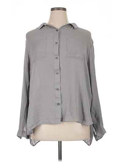Pre-owned Pendleton Long Sleeve Silk Top Gray Solid Pattern Collared Neckline Tops