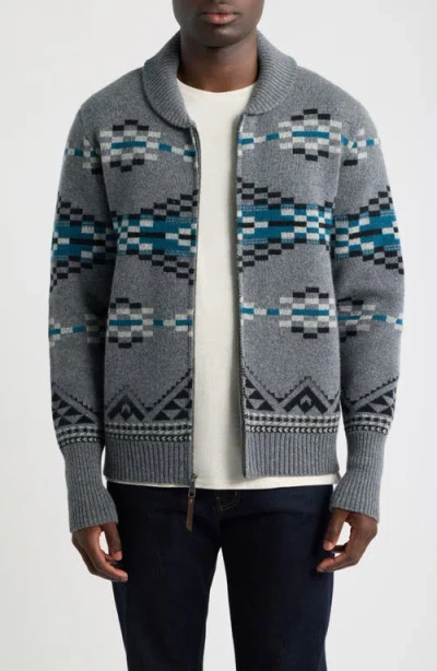 Pendleton Lost Trail Lambswool Zip Cardigan In Lost Trail Charcoal