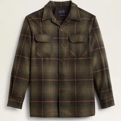 Pendleton Men's Trail Plaid Button-down Wool Shirt With Faux-suede Elbow Patches In Green