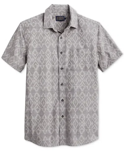 Pendleton Men's Deacon Chambray Tile Print Short Sleeve Button-front Shirt In Raptor Peak Brown