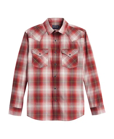Pendleton Men's Frontier Long Sleeve Shirt In Brick,white Plaid
