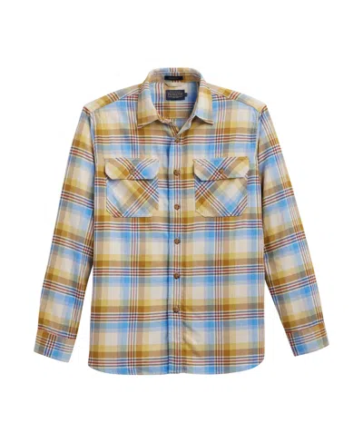 Pendleton Men's Long Sleeve Burnside Flannel Shirt In Tan,blue,gold Plaid