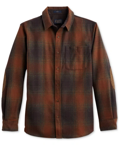 Pendleton Men's Trail Plaid Button-down Wool Shirt With Faux-suede Elbow Patches In Brown,green Mix Ombre