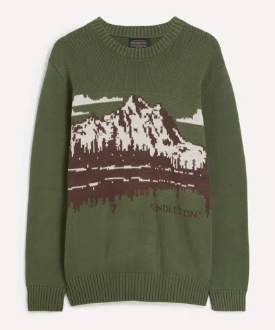 Pendleton Mens Lake Crew Knit Jumper In Green