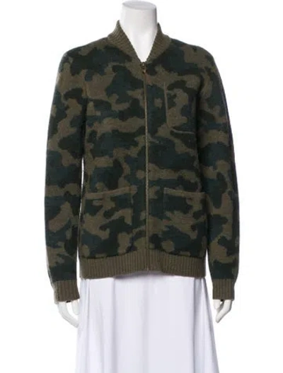 Pre-owned Pendleton Merino Wool Camouflage Print Bomber Jacket In Green