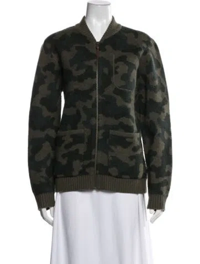 Pre-owned Pendleton Merino Wool Camouflage Print Bomber Jacket In Green