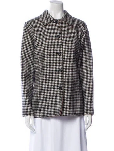 Pre-owned Pendleton Merino Wool Houndstooth Print Coat In Neutral