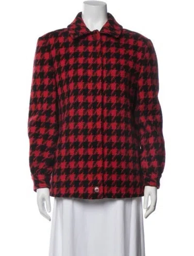 Pre-owned Pendleton Merino Wool Houndstooth Print Jacket In Red