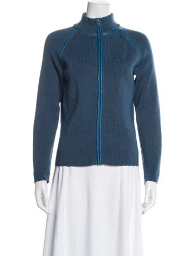Pre-owned Pendleton Merino Wool Mock Neck Sweater In Blue