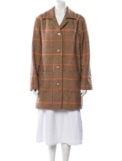 Pre-owned Pendleton Merino Wool Plaid Print Faux Fur Coat In Brown