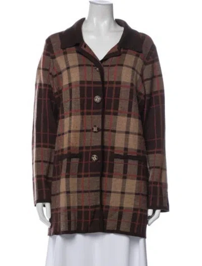 Pre-owned Pendleton Merino Wool Plaid Print Jacket In Brown